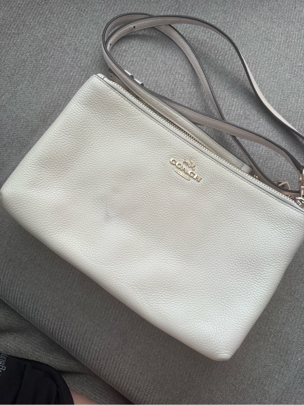 COACH Pebbled Leather Crossbody in Light Gray with Gold Logo